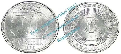 Kursmünze DDR , 50 Pfennig Stück bfr-Stgl. von 1986 A , J.1512 -0530