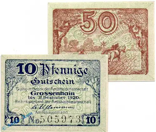 Notgeld Grossenhain , Set mit 2 Scheinen owz. in kfr. Tieste 2530.05.05-06 , von 1920 , Sachsen Verkehrsausgabe