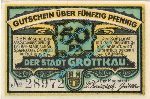 Grottkau , Notgeld 50 Pfennig Schein in kfr. Tieste 2625.05.27 , Schlesien o.D. Verkehrsausgabe