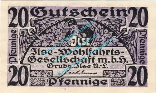 Grube Ilse , Notgeld 20 Pfennig Schein in kfr. Tieste 2630.05.38 , Brandenburg o.D. Verkehrsausgabe