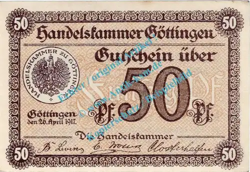 Göttingen , Notgeld 50 Pfennig Schein in kfr. Tieste 2320.10.06 , Niedersachsen 1917 Verkehrsausgabe