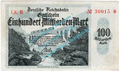 Karlsruhe , Notgeld 100 Milliarden Mark Schein in gbr. Keller 2583.e , Baden 1923 Inflation