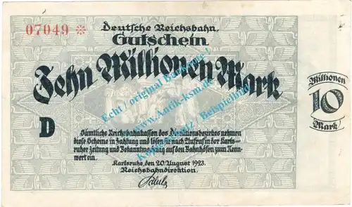 Karlsruhe , Notgeld 10 Millionen Mark Schein in gbr. Keller 2583.b , Baden 1923 Inflation