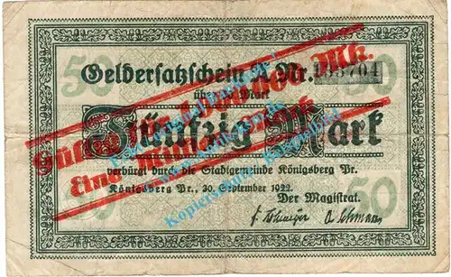 Königsberg , Notgeld 1 Million Überdruck Schein in gbr. Müller 2410.W3 , Ostpreussen 1923 Inflation