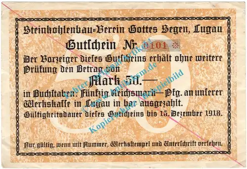 Lugau , Notgeld 50 Mark Schein in kfr.E Geiger 335.04.c , Sachsen 1918 Grossnotgeld