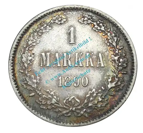Münze Finnland , 1 Markka Münze -Alexander III. Helsinki- von 1890 , ss-ss+ -0124