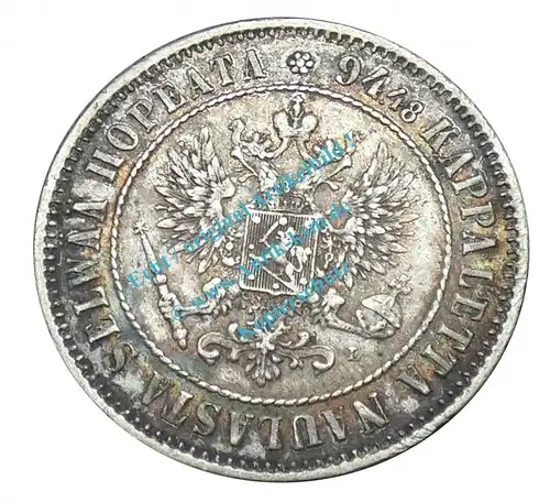 Münze Finnland , 1 Markka Münze -Alexander III. Helsinki- von 1890 , ss-ss+ -0124