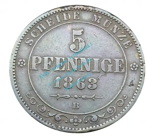 Königreich Sachsen , 5 Pfennig Stück -s- von 1863 B , J.123 -0562