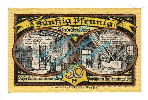 Freiberg , Notgeld 50 Pfennig B --Entwertet-- in kfr. Bühn 1751.27 , Sachsen 1921 Seriennotgeld