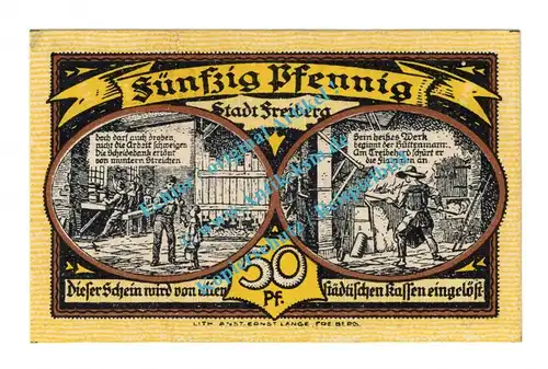 Freiberg , Notgeld 50 Pfennig D --Entwertet-- in kfr. Bühn 1751.29 , Sachsen 1921 Seriennotgeld