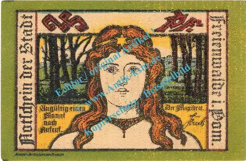 Freienwalde , Notgeld 25 Pfennig Schein Nr.1 in kfr. M-G 385.13 , Pommern o.D. Seriennotgeld
