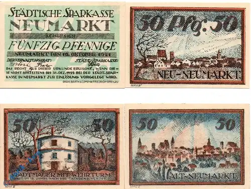 Notgeld Neumarkt , Set mit 4 x 50 Pfennig , Mehl Grabowski 952.1 , von 1921 , Schlesien Seriennotgeld