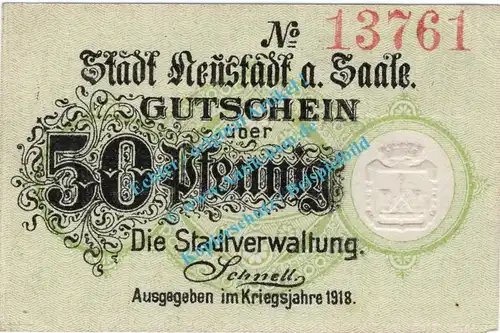 Neustadt , Notgeld 50 Pfennig Schein in kfr. Tieste 4975.10.05 , Bayern 1918 Verkehrsausgabe