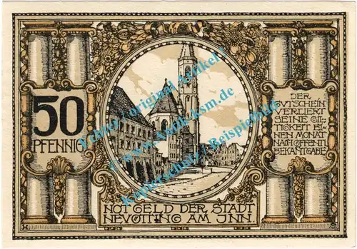 Neuötting , Notgeld 50 Pfennig Schein in kfr. Tieste 4915.20.02 , Bayern 1921 Verkehrsausgabe