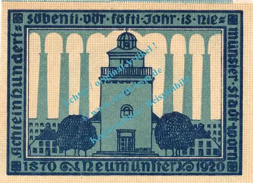 Neumünster , Notgeld 50 Pfennig Schein in kfr. Tieste 4895.10.05 , Schleswig 1920 Verkehrsausgabe