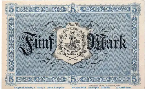 Banknote Stadt Erkelenz , 5 Mark Schein in kfr. Geiger 137.01 , von 1918 , Rheinland Großnotgeld