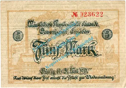 Eisleben , Banknote 5 Mark Schein in gbr. Geiger 123.12 , Sachsen Anhalt 1918 Grossnotgeld