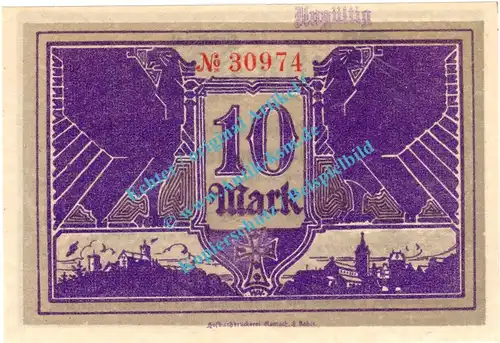 Eisenach , Notgeld 10 Mark Schein in kfr.E Geiger 121.02 , Thüringen 1918 Grossnotgeld