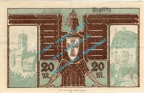Eisenach , Notgeld 20 Mark Schein in gbr.E Geiger 121.03 , Thüringen 1918 Grossnotgeld