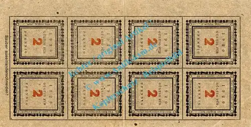 Wasserburg , Notgeld Bogen 8 x 2 Pfennig Schein in L-gbr. M-G 1382.3 , Bayern 1920 Seriennotgeld