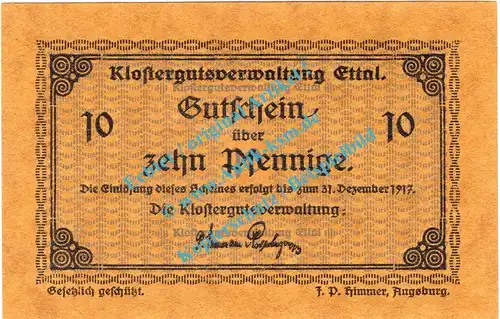 Ettal , Notgeld 10 Pfennig Schein in kfr. Tieste 1810.05.04 , Bayern o.D. Verkehrsausgabe