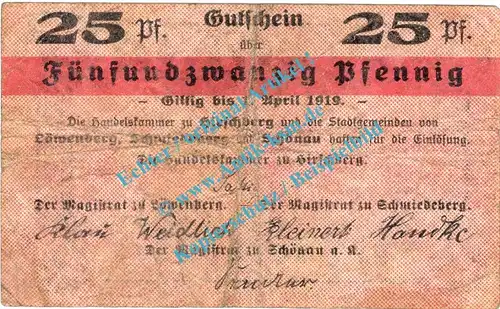 Hirschberg , Notgeld 25 Pfennig Schein in gbr. Tieste 3045.05.01 , Schlesien o.D. Verkehrsausgabe