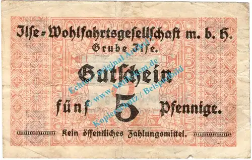 Grube Ilse , Notgeld 5 Pfennig Schein in gbr. Tieste 2630.05.02 , Brandenburg o.D. Verkehrsausgabe