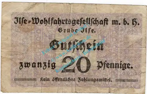 Grube Ilse , Notgeld 20 Pfennig Schein in gbr. Tieste 2630.05.04 , Brandenburg o.D. Verkehrsausgabe
