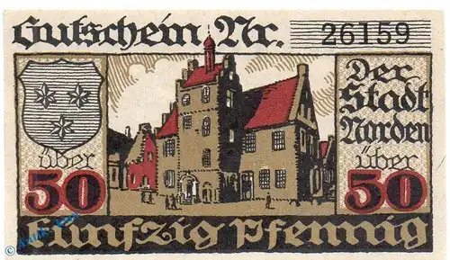 Notgeld Norden , 50 Pfennig Schein in kfr. Tieste 5150.05.66 , von 1919 , Hannover Verkehrsausgabe