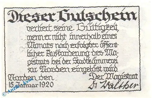 Notgeld Norden , 25 Pfennig Schein in kfr. Tieste 5150.05.70 , von 1920 , Hannover Verkehrsausgabe