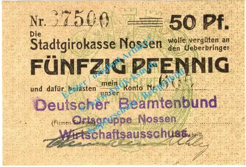 Nossen , Notgeld 50 Pfennig Schein in kfr. Tieste 5185.025.15 , Sachsen o.D. Verkehrsausgabe