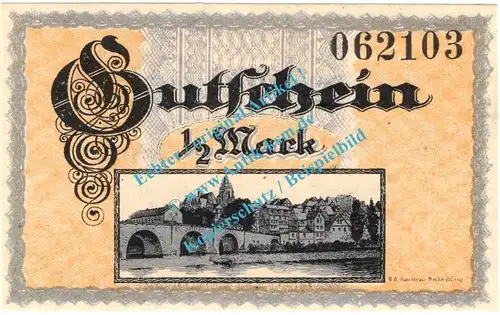 Wetzlar , Notgeld 1 halbe Mark Schein in kfr. Tieste 7875.10.05 , Rheinland 1918 Verkehrsausgabe