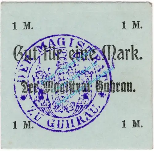 Guhrau , Notgeld 1 Mark Schein in kfr. Diessner 137.2.d , Niederschlesien o.D. Notgeld 1914-15