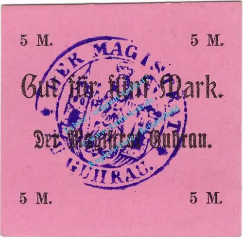 Guhrau , Notgeld 5 Mark Schein in kfr. Diessner 137.2.f , Niederschlesien o.D. Notgeld 1914-15