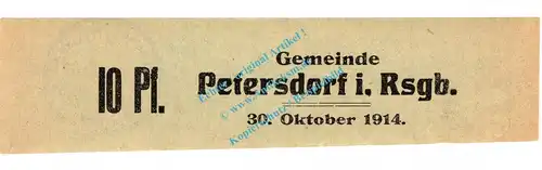 Petersdorf , Notgeld 10 Pfennig -graugrün- in kfr. Diessner 286.L , Niederschlesien 1914 Notgeld 1914-15