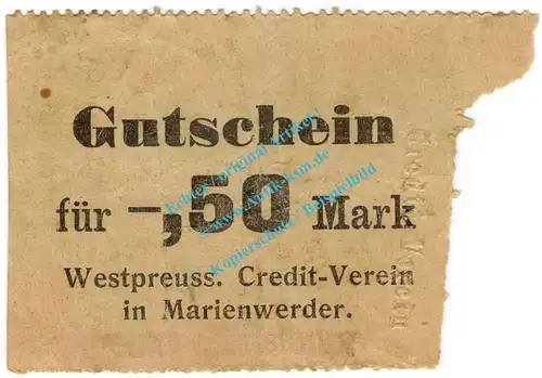 Christburg , Notgeld 50 Pfennig Schein in gbr. Diessner 63.4.d , Westpreussen o.D. Notgeld 1914-15