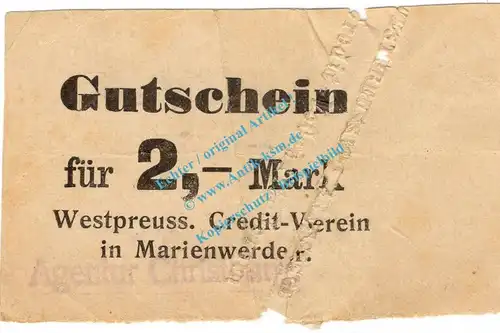 Christburg , Notgeld 2 Mark Schein in gbr. Diessner 63.6.d , Westpreussen o.D. Notgeld 1914-15