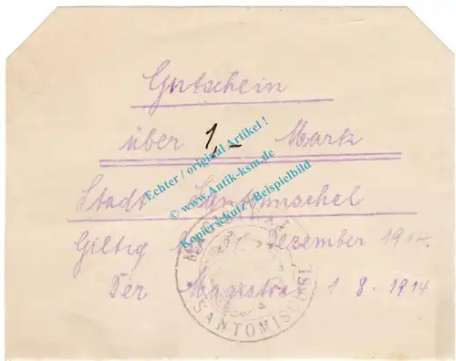 Santomischel , Notgeld 1 Mark Schein in kfr. Diessner 348.8.b , Posen 1914 Notgeld 1914-15