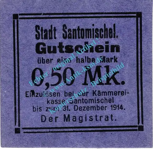 Santomischel , Notgeld 50 Pfennig Schein in kfr. Diessner 348.6.a , Posen o.D. Notgeld 1914-15