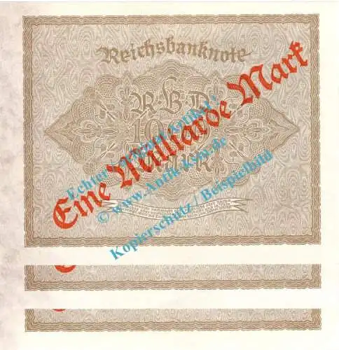 Reichsbanknoten , 1 Milliarde Mark --ORANGE 3 x fortl KN Bo. WZ -- , DEU-126.F.e, Ros.110, P.113 , Weimarer Republik - Inflation