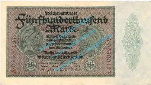 Banknote , 500.000 Mark Schein in gbr. DEU-99.b, Ros.87, P.88 , Weimarer Republik 1923 Inflation