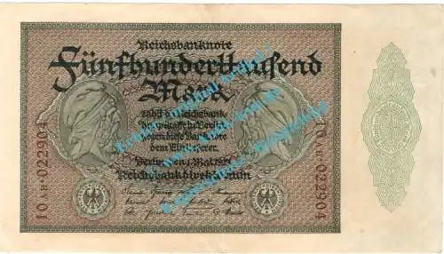 Banknote , 500.000 Mark Schein in gbr. DEU-99.e, Ros.87, P.88 , Weimarer Republik 1923 Inflation
