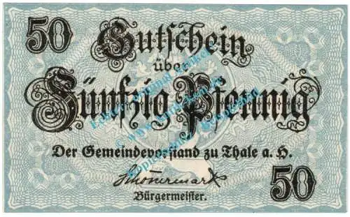 Thale , Notgeld 50 Pfennig Schein in kfr. Tieste 7315.05.42 , Sachsen Anhalt o.D. Verkehrsausgabe