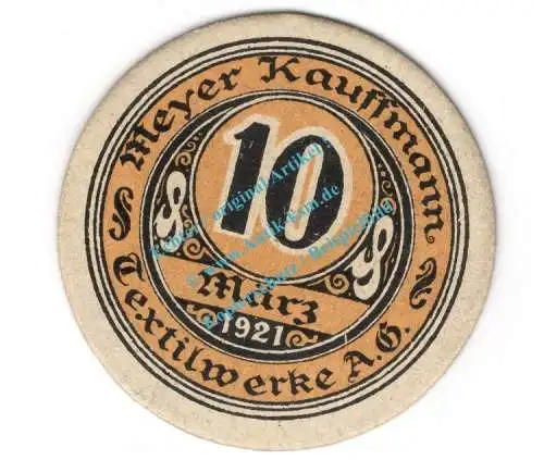 Tannhausen , Notgeld 10 Pfennig Schein in kfr. Tieste 7280.05.61 , Schlesien 1921 Verkehrsausgabe