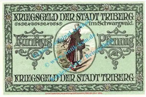 Triberg , Notgeld 50 Pfennig Schein in kfr. Tieste 7435.05.10 , Baden 1918 Verkehrsausgabe