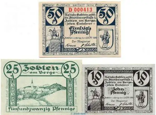 Zobten , Notgeld Set mit 3 Scheinen in kfr. Tieste 8250.45.01-03 , Schlesien 1919 Verkehrsausgabe