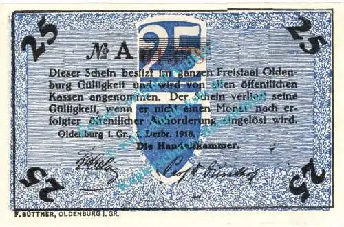 Oldenburg , Notgeld 50 Pfennig Schein in kfr. Tieste 5370.05.02 , Niedersachsen 1918 Verkehrsausgabe