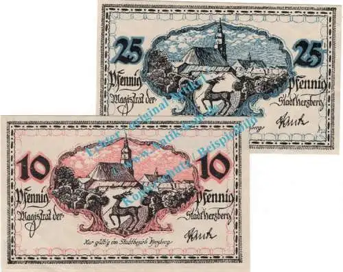 Herzberg , Notgeld Set mit 2 Scheinen in kfr. Tieste 2985.10.01-02 , Sachsen o.D. Verkehrsausgabe
