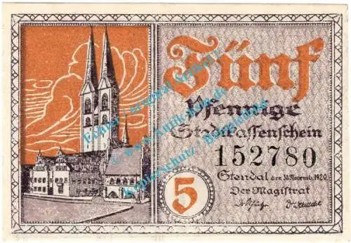 Stendal , Notgeld 5 Pfennig Schein in kfr. Tieste 7130.25.20 , Sachsen Anhalt 1920 Verkehrsausgabe