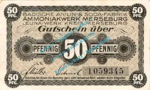 Merseburg , Notgeld 50 Pfennig Schein in kfr. Tieste 4505.05.05 , Sachsen Anhalt o.D. Verkehrsausgabe
